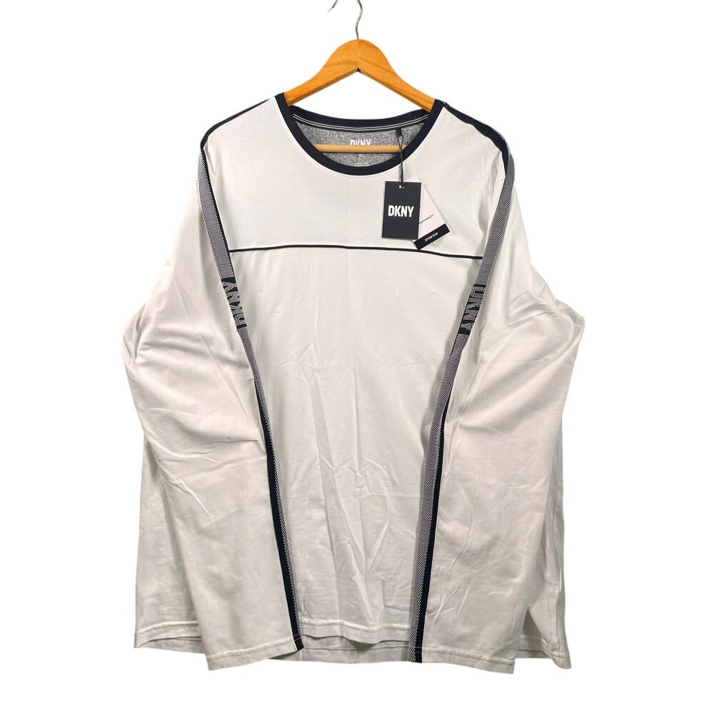 DKNY Men's Long Sleeve Crew Neck Shirt White Logo Stretch Size XL New